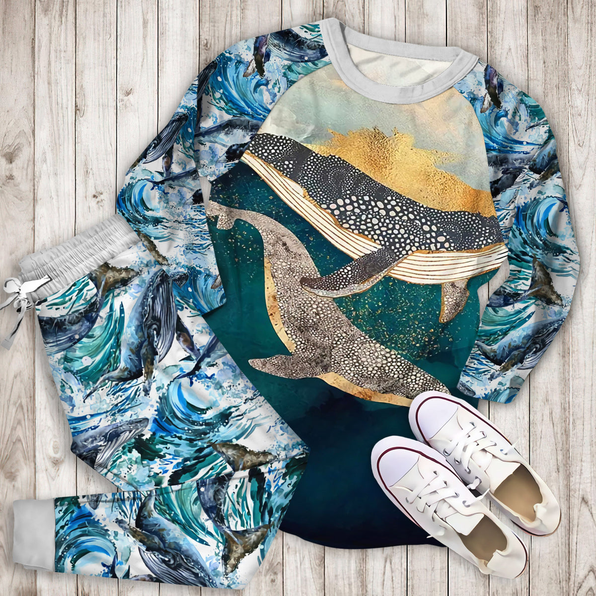 Whale Sky Pajama Set |Sleepwear Pjs Sets | Raglan Shirt Pants Set