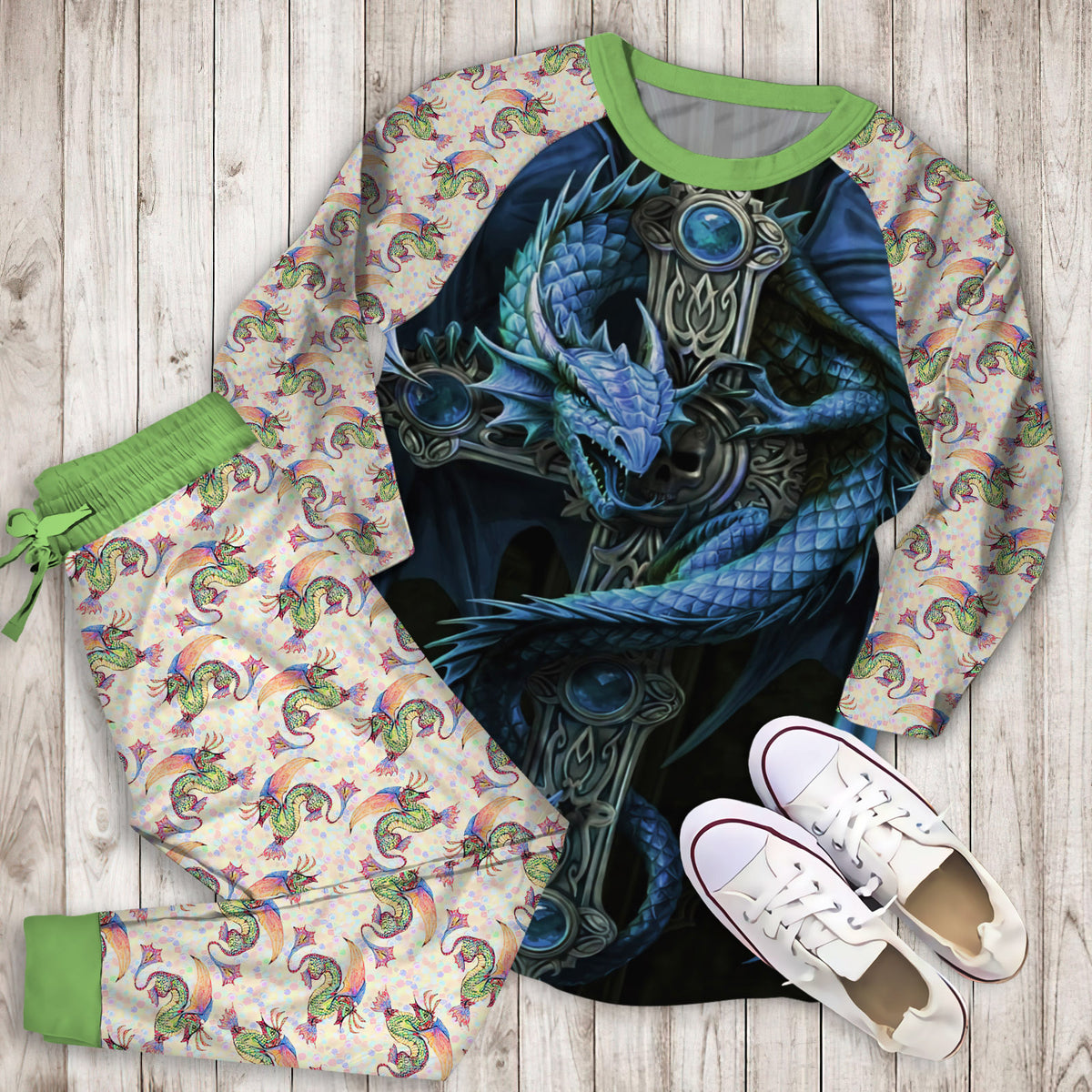 Dragon Pajama Set | Pajamas | Cotton Sleepwear Sets | Soft Long Sleeve Pjs | Raglan Shirt and Pants Set