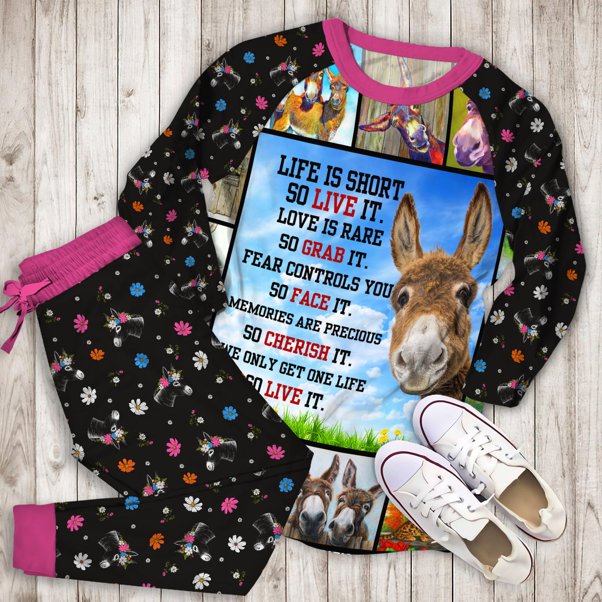 Donkey Song For Pajama Set |Sleepwear Pjs Sets | Raglan Shirt Pants Set