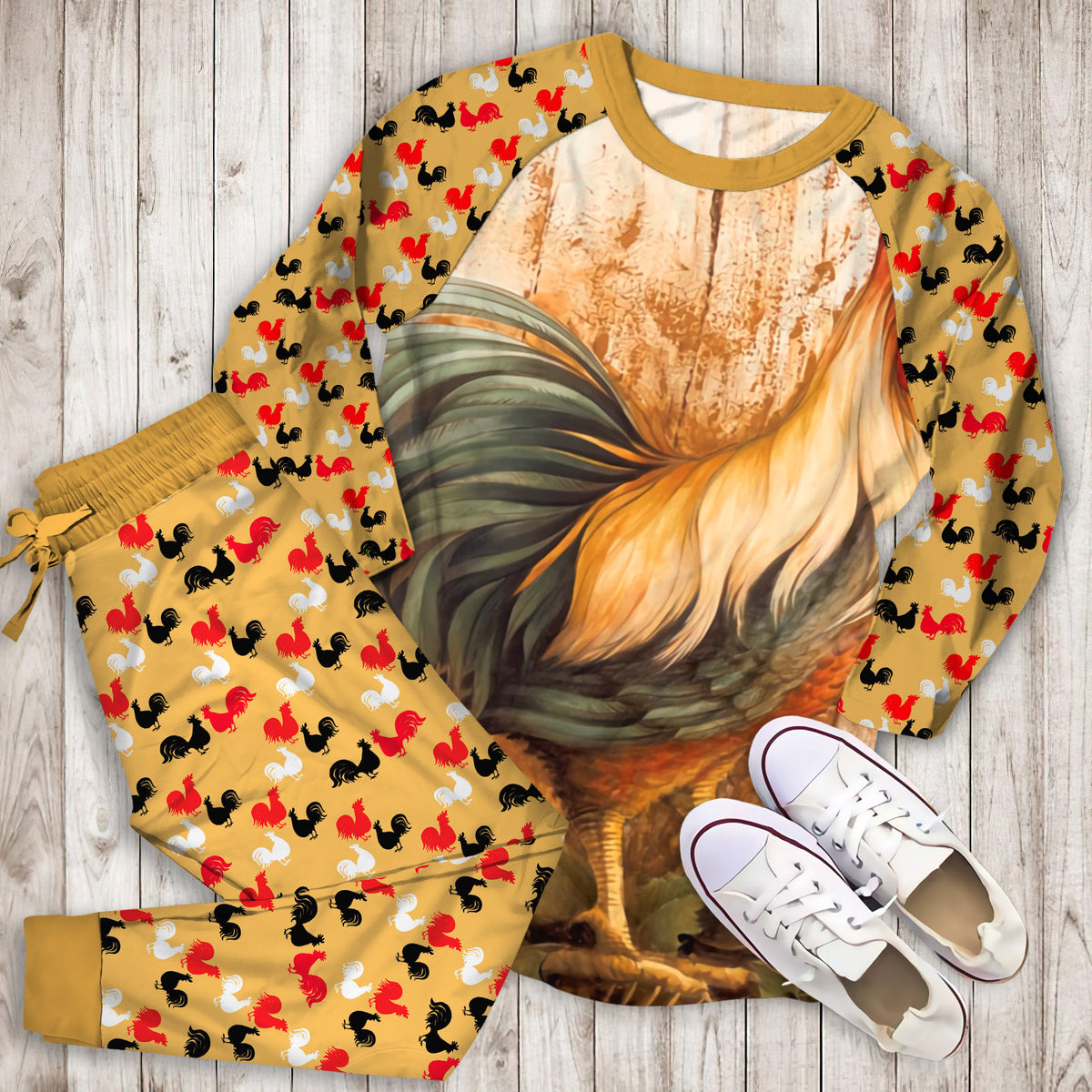 Rooster Knowledge Personalized Name Pajama Set |Sleepwear Pjs Sets | Raglan Shirt Pants Set