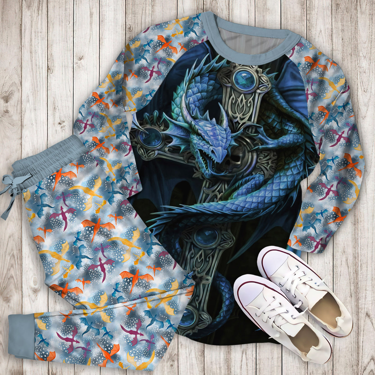 Dragon Pajama Set | Pajamas | Cotton Sleepwear Sets | Soft Long Sleeve Pjs | Raglan Shirt and Pants Set