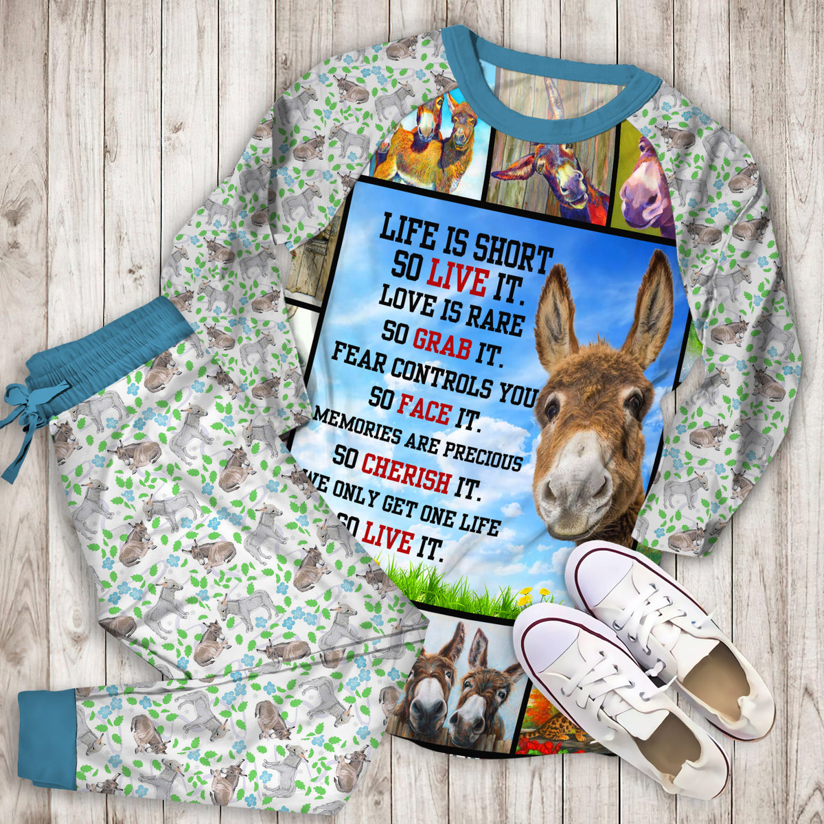 Donkey Song For Pajama Set |Sleepwear Pjs Sets | Raglan Shirt Pants Set