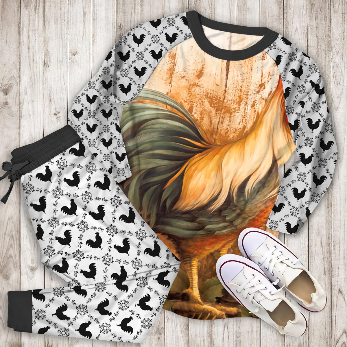 Rooster Knowledge Personalized Name Pajama Set |Sleepwear Pjs Sets | Raglan Shirt Pants Set