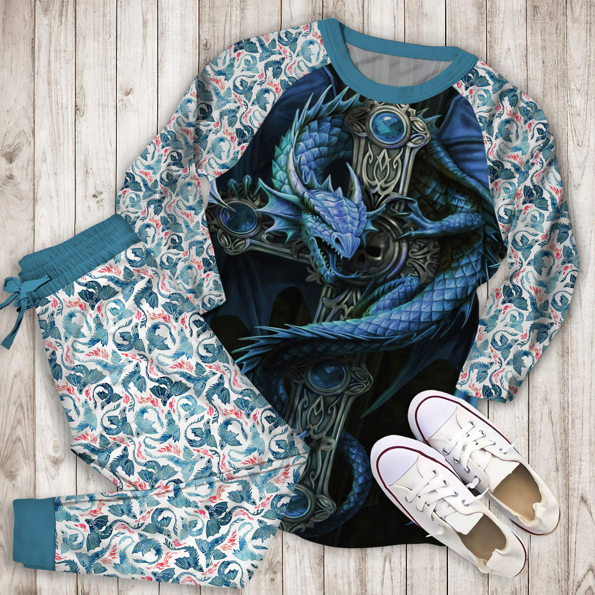 Dragon Pajama Set | Pajamas | Cotton Sleepwear Sets | Soft Long Sleeve Pjs | Raglan Shirt and Pants Set