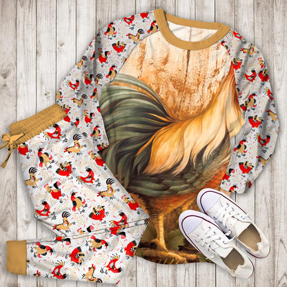 Rooster Knowledge Personalized Name Pajama Set |Sleepwear Pjs Sets | Raglan Shirt Pants Set