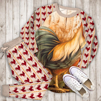 Rooster Knowledge Personalized Name Pajama Set |Sleepwear Pjs Sets | Raglan Shirt Pants Set