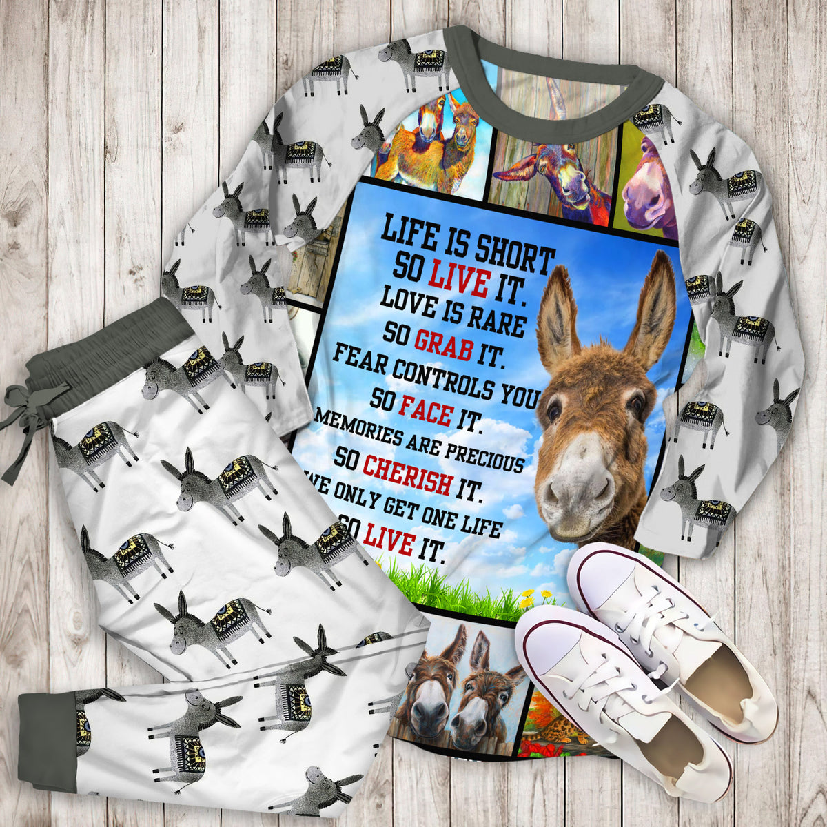 Donkey Song For Pajama Set |Sleepwear Pjs Sets | Raglan Shirt Pants Set