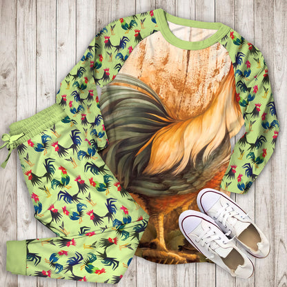 Rooster Knowledge Personalized Name Pajama Set |Sleepwear Pjs Sets | Raglan Shirt Pants Set