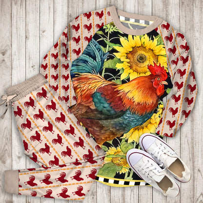 Rustic Rooster Pajama Set | Pajamas | Cotton Sleepwear Sets | Soft Long Sleeve Pjs | Raglan Shirt and Pants Set