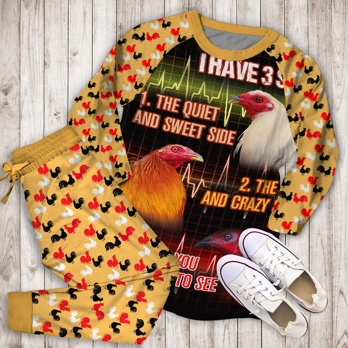 Rooster I Have Personalized Name Pajama Set |Sleepwear Pjs Sets | Raglan Shirt Pants Set