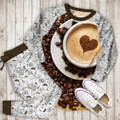 Coffee Pajama Set | Pajamas | Cotton Sleepwear Sets | Soft Long Sleeve Pjs | Raglan Shirt and Pants Set