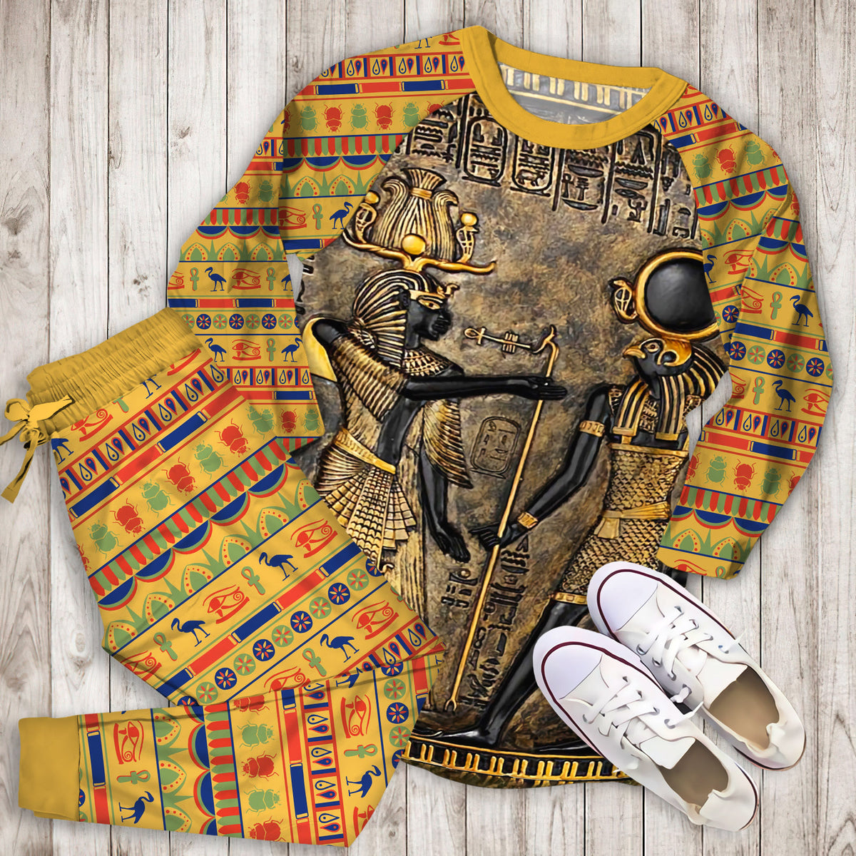 Ancient Egypt Pajama Set |Sleepwear Pjs Sets | Raglan Shirt Pants Set