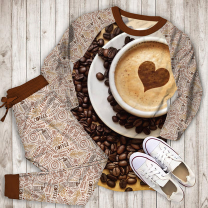 Coffee Pajama Set | Pajamas | Cotton Sleepwear Sets | Soft Long Sleeve Pjs | Raglan Shirt and Pants Set