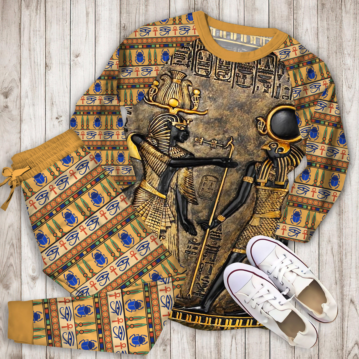 Ancient Egypt Pajama Set |Sleepwear Pjs Sets | Raglan Shirt Pants Set