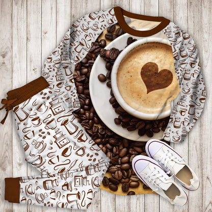 Coffee Pajama Set | Pajamas | Cotton Sleepwear Sets | Soft Long Sleeve Pjs | Raglan Shirt and Pants Set