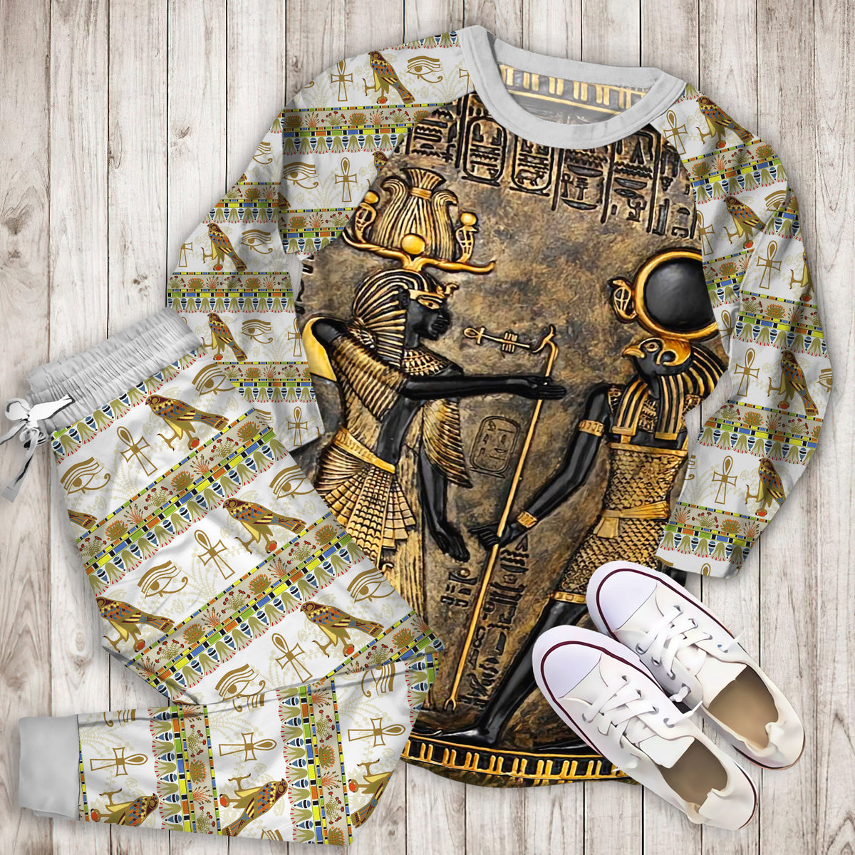 Ancient Egypt Pajama Set |Sleepwear Pjs Sets | Raglan Shirt Pants Set