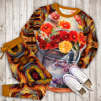 Abstract Flowers Pajama Set | Pajamas | Cotton Sleepwear Sets | Soft Long Sleeve Pjs | Raglan Shirt and Pants Set