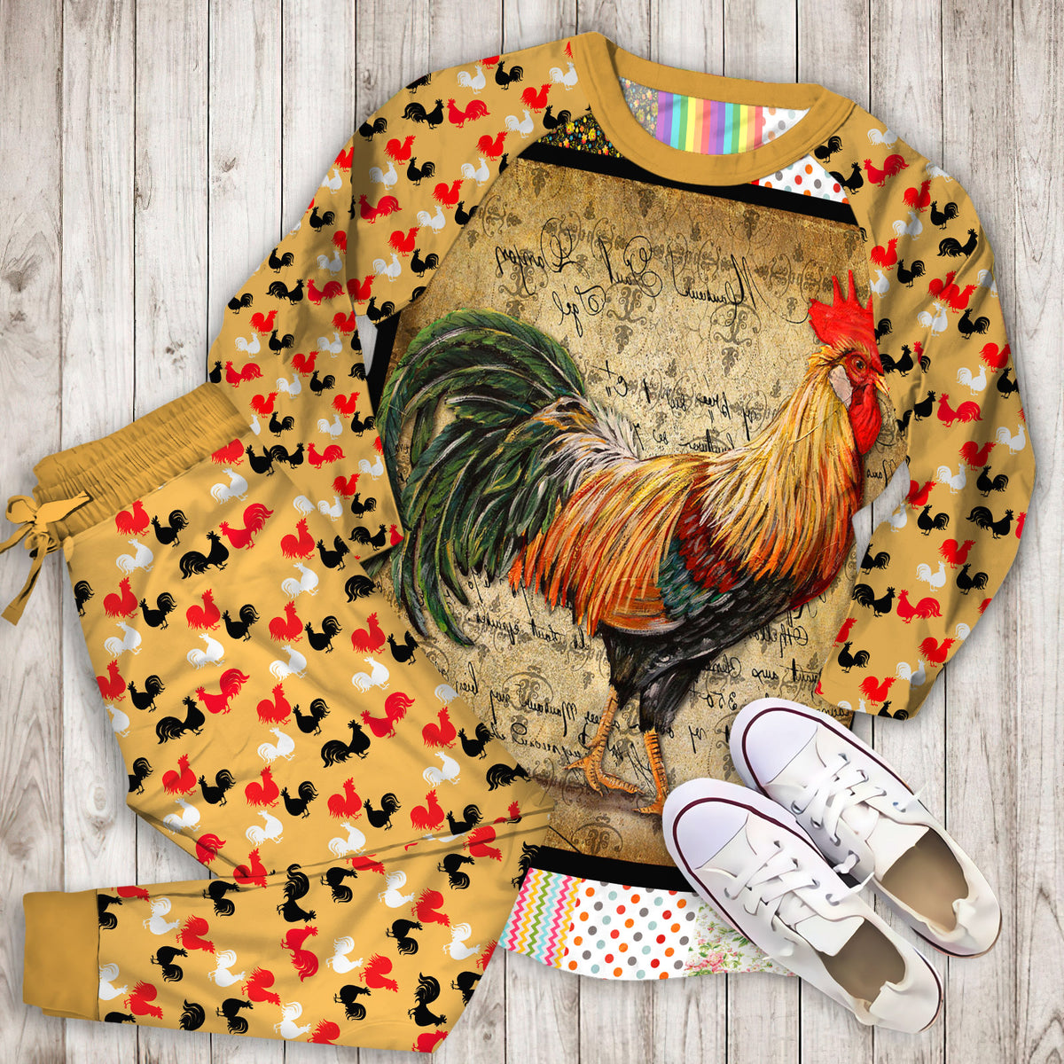 Rooster Pajama Set | Pajamas | Cotton Sleepwear Sets | Soft Long Sleeve Pjs | Raglan Shirt and Pants Set