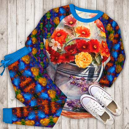 Abstract Flowers Pajama Set | Pajamas | Cotton Sleepwear Sets | Soft Long Sleeve Pjs | Raglan Shirt and Pants Set