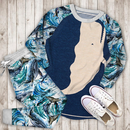 Whale Pajama Set | Pajamas | Cotton Sleepwear Sets | Soft Long Sleeve Pjs | Raglan Shirt and Pants Set