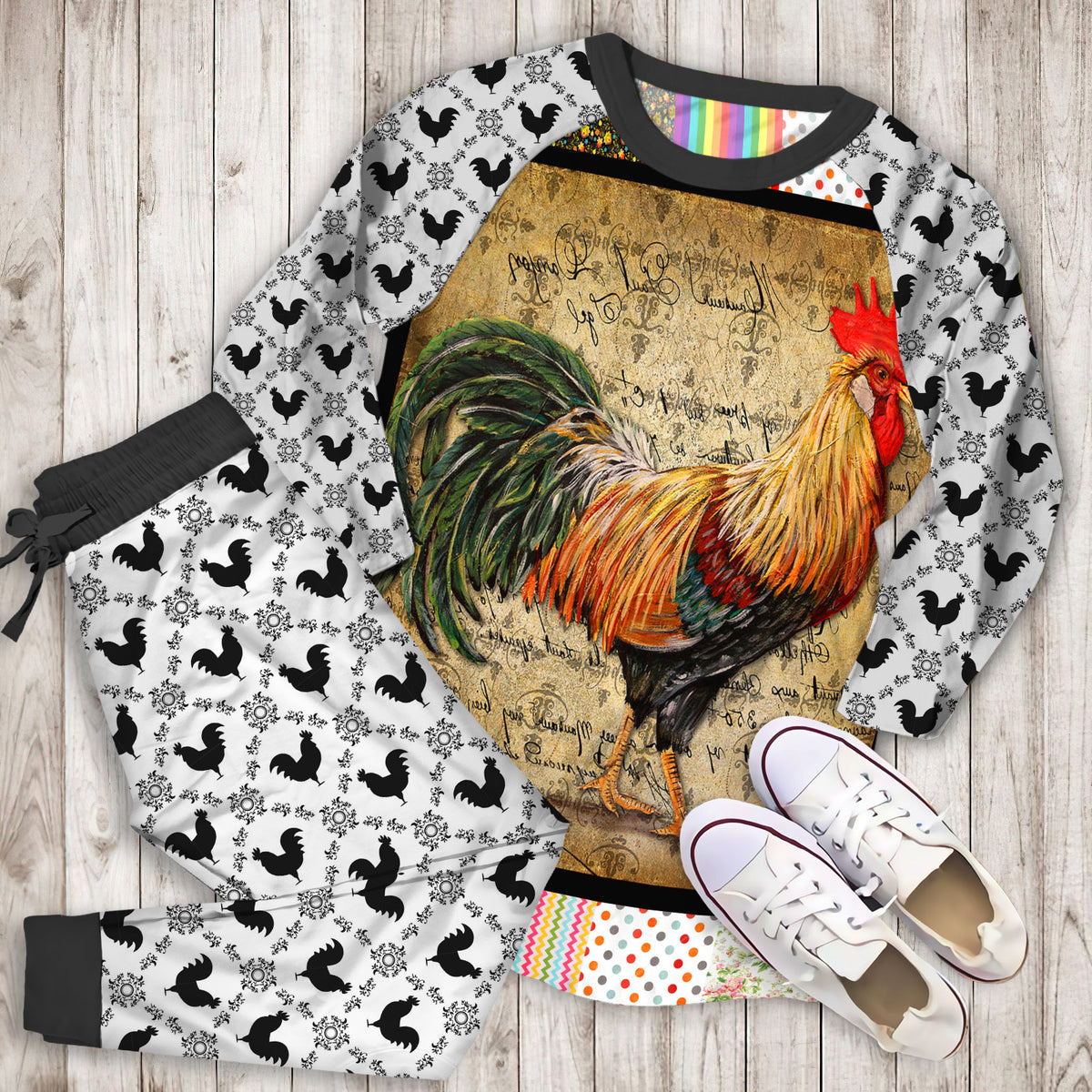 Rooster Pajama Set | Pajamas | Cotton Sleepwear Sets | Soft Long Sleeve Pjs | Raglan Shirt and Pants Set