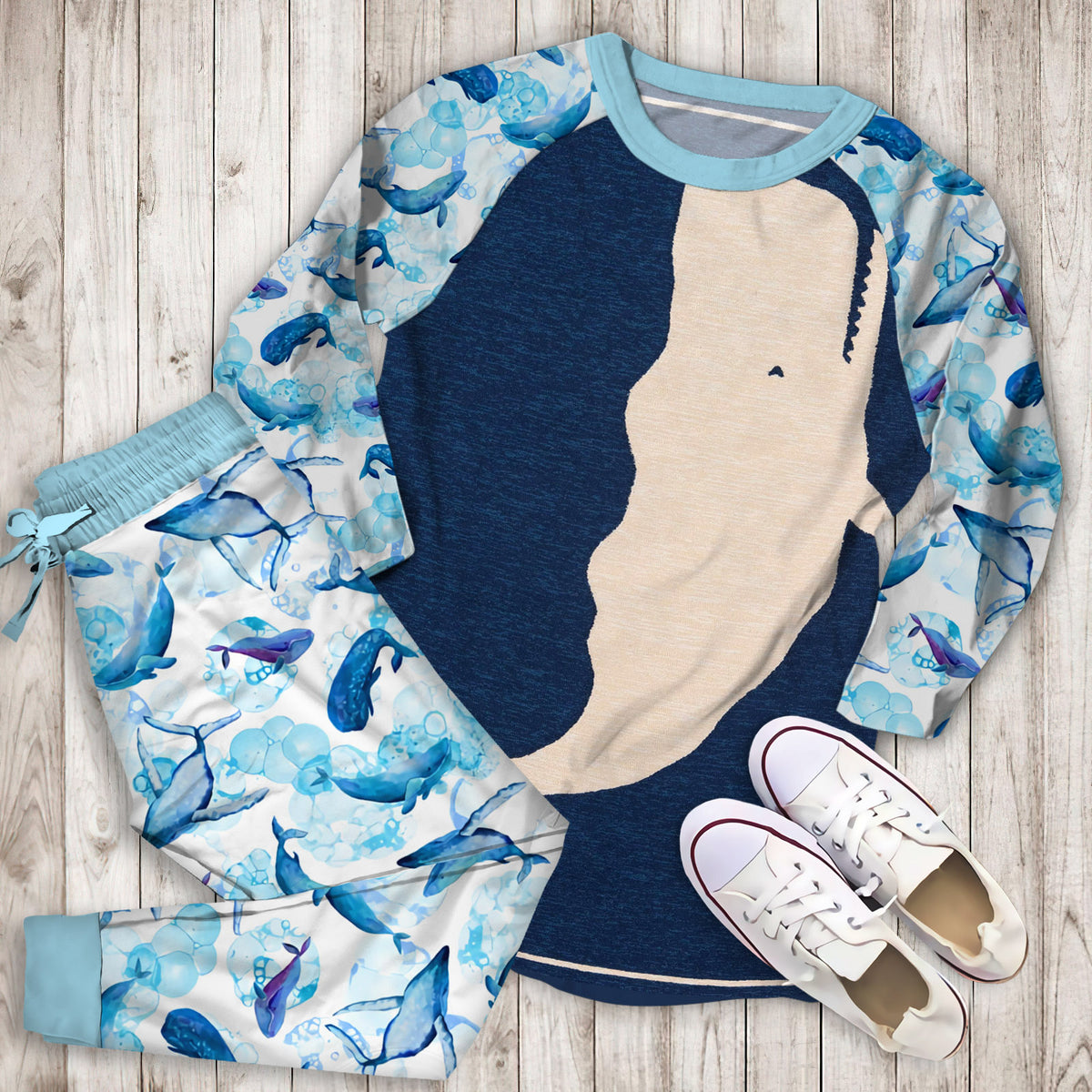 Whale Pajama Set | Pajamas | Cotton Sleepwear Sets | Soft Long Sleeve Pjs | Raglan Shirt and Pants Set