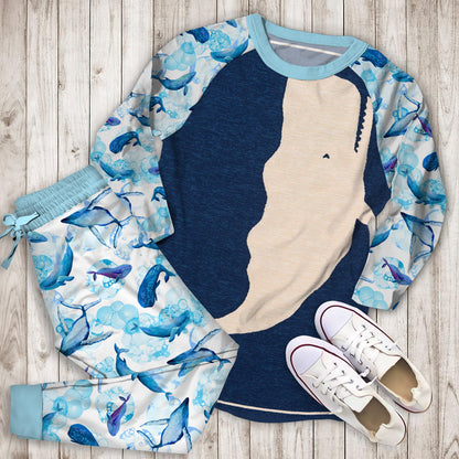 Whale Pajama Set | Pajamas | Cotton Sleepwear Sets | Soft Long Sleeve Pjs | Raglan Shirt and Pants Set