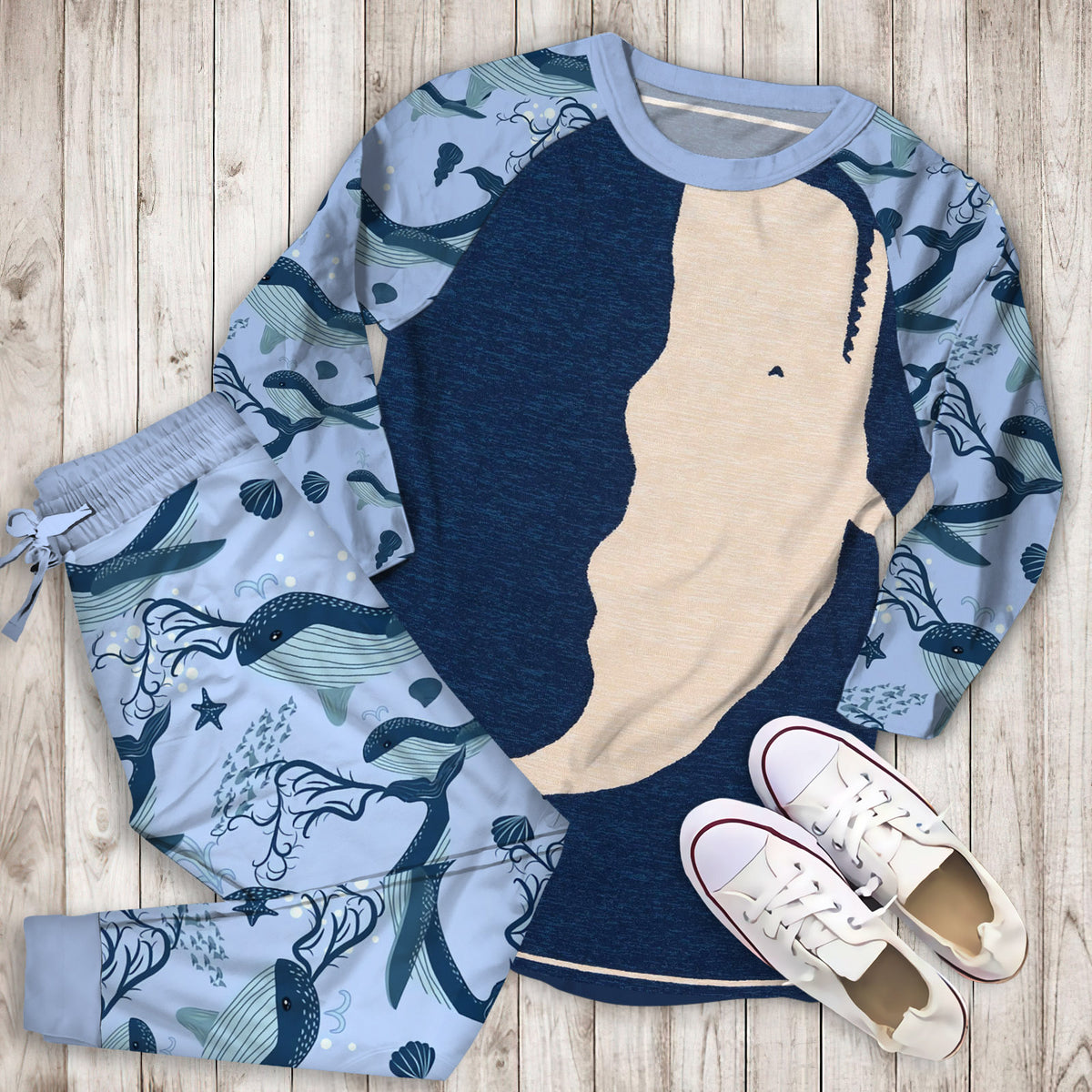 Whale Pajama Set | Pajamas | Cotton Sleepwear Sets | Soft Long Sleeve Pjs | Raglan Shirt and Pants Set