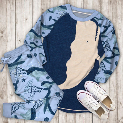 Whale Pajama Set | Pajamas | Cotton Sleepwear Sets | Soft Long Sleeve Pjs | Raglan Shirt and Pants Set