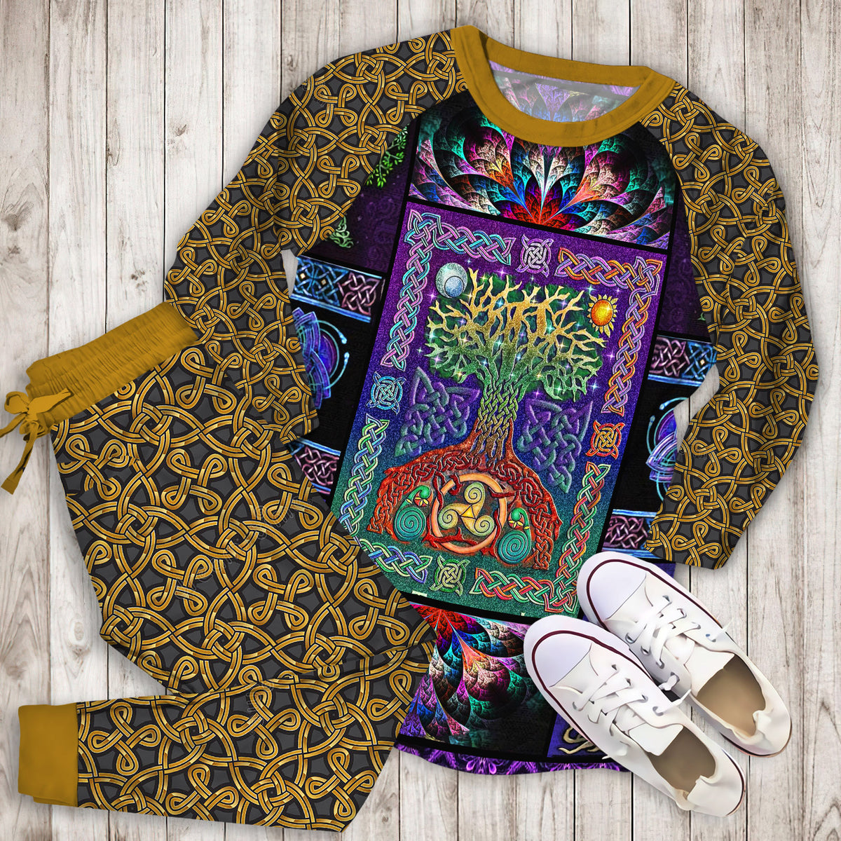 Celtic Pajama Set | Pajamas | Cotton Sleepwear Sets | Soft Long Sleeve Pjs | Raglan Shirt and Pants Set