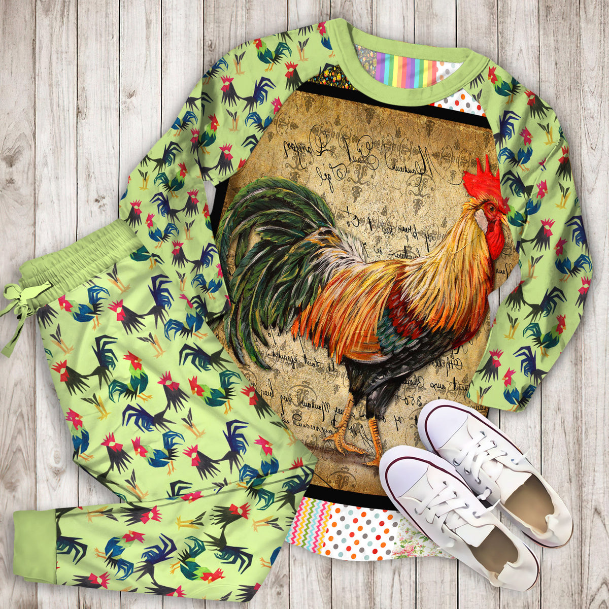 Rooster Pajama Set | Pajamas | Cotton Sleepwear Sets | Soft Long Sleeve Pjs | Raglan Shirt and Pants Set