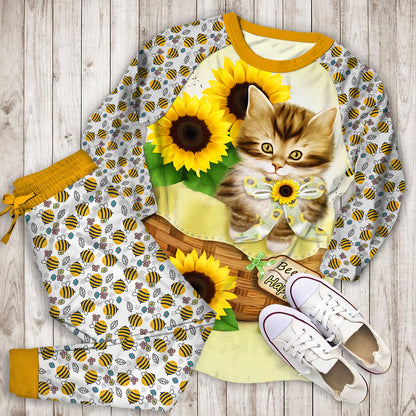 Bee And Cat Pajama Set |Sleepwear Pjs Sets | Raglan Shirt Pants Set
