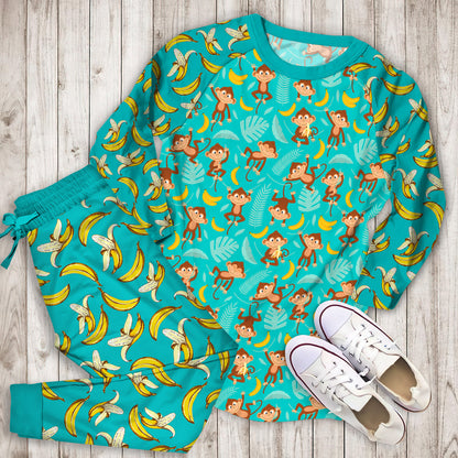 Banana Monkey Pajama Set | Pajamas | Cotton Sleepwear Sets | Soft Long Sleeve Pjs | Raglan Shirt and Pants Set