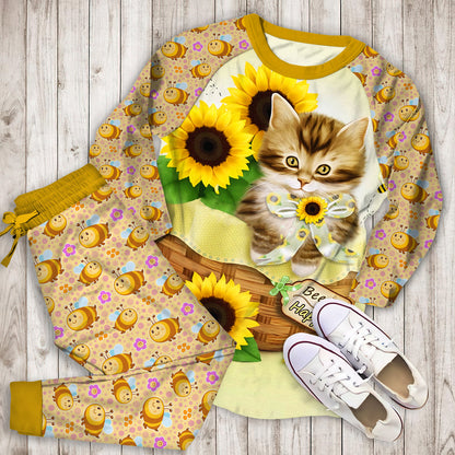 Bee And Cat Pajama Set |Sleepwear Pjs Sets | Raglan Shirt Pants Set