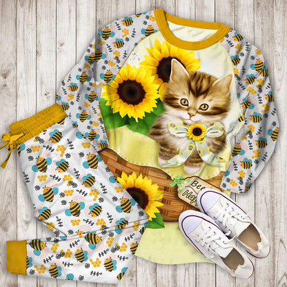 Bee And Cat Pajama Set |Sleepwear Pjs Sets | Raglan Shirt Pants Set