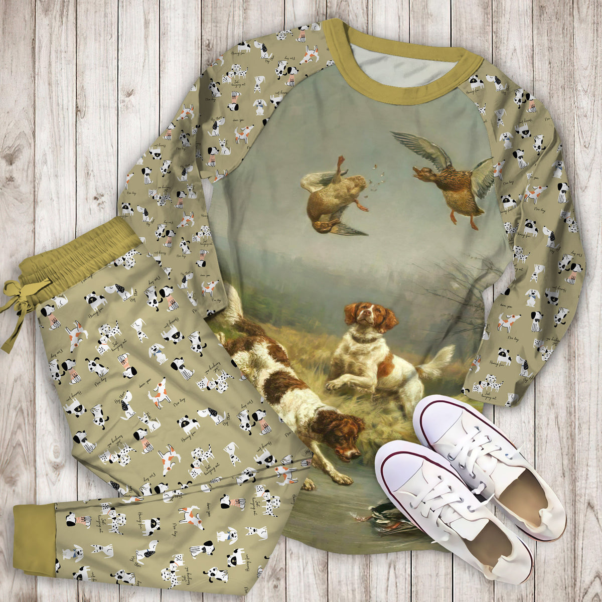 Dog Duck Hunting Pajama Set | Pajamas | Cotton Sleepwear Sets | Soft Long Sleeve Pjs | Raglan Shirt and Pants Set