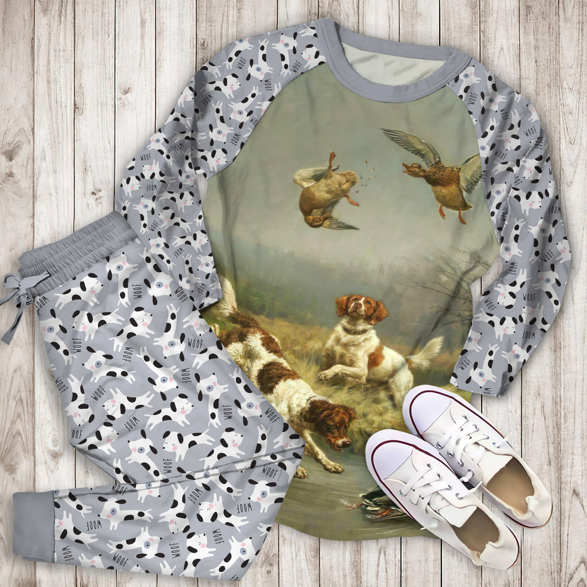 Dog Duck Hunting Pajama Set | Pajamas | Cotton Sleepwear Sets | Soft Long Sleeve Pjs | Raglan Shirt and Pants Set