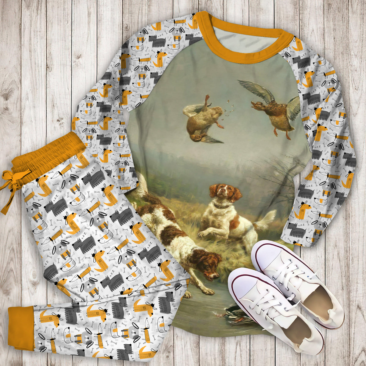 Dog Duck Hunting Pajama Set | Pajamas | Cotton Sleepwear Sets | Soft Long Sleeve Pjs | Raglan Shirt and Pants Set