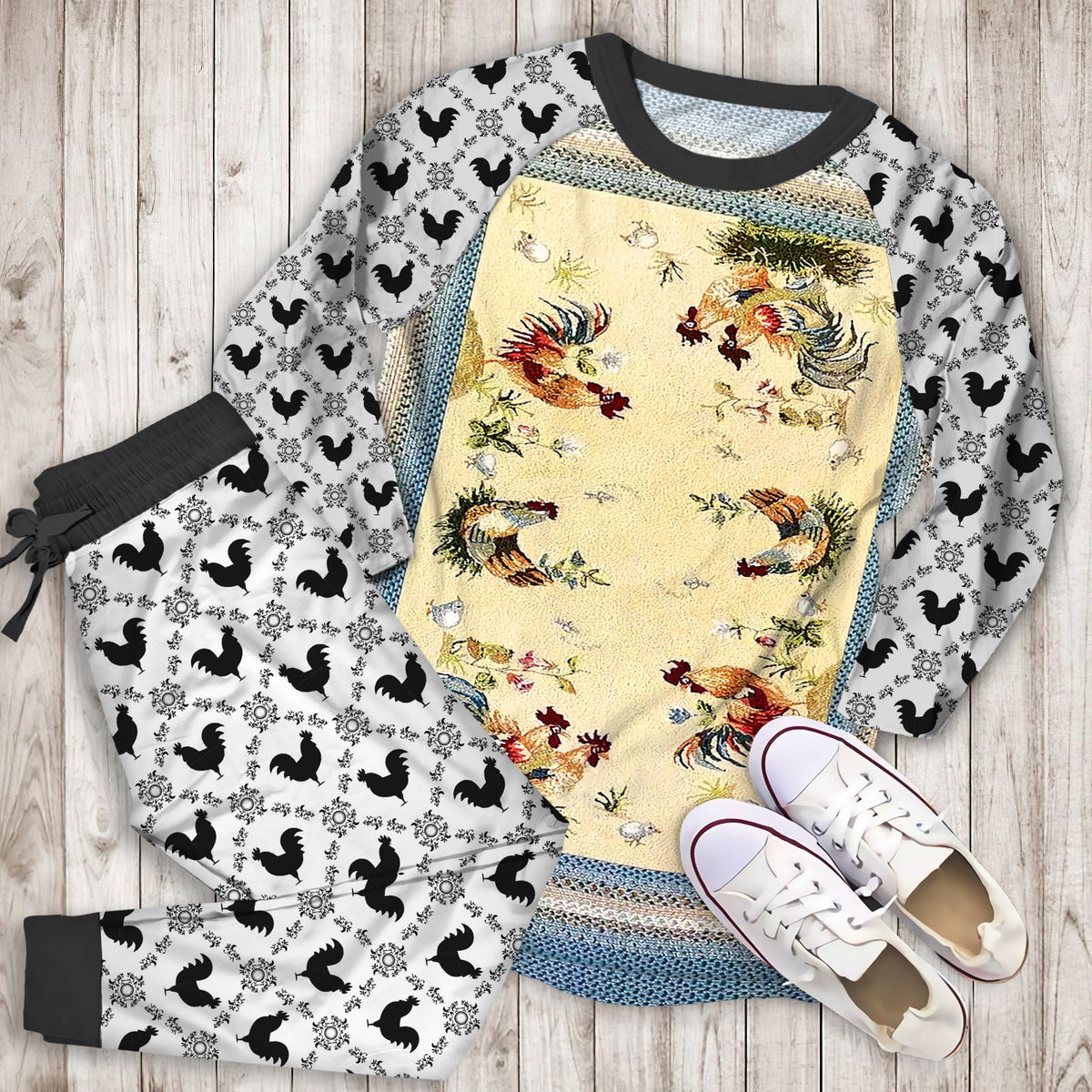 Rooster Pajama Set | Pajamas | Cotton Sleepwear Sets | Soft Long Sleeve Pjs | Raglan Shirt and Pants Set