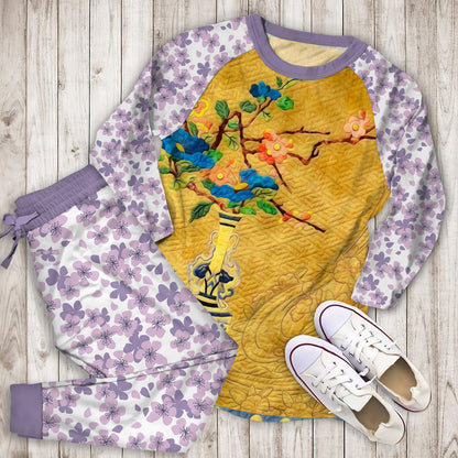 Cherry Blossom Pajama Set | Pajamas | Cotton Sleepwear Sets | Soft Long Sleeve Pjs | Raglan Shirt and Pants Set