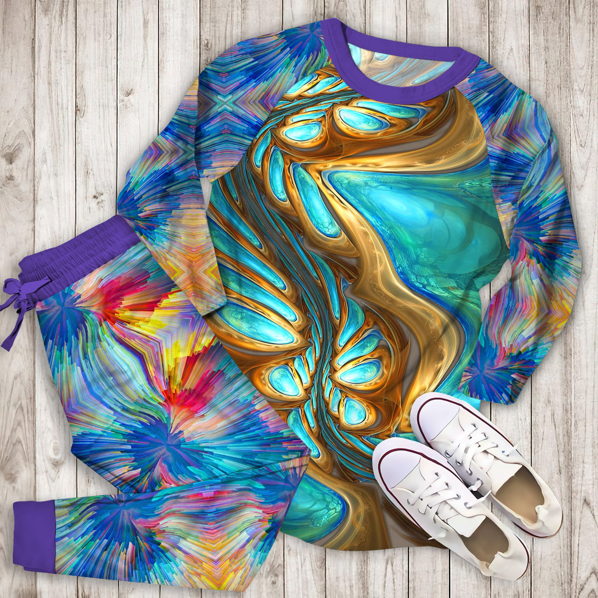 Abstract Pajama Set | Pajamas | Cotton Sleepwear Sets | Soft Long Sleeve Pjs | Raglan Shirt and Pants Set