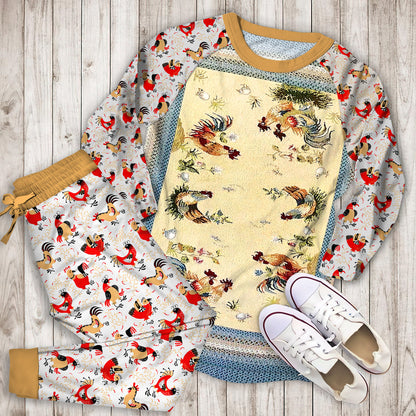 Rooster Pajama Set | Pajamas | Cotton Sleepwear Sets | Soft Long Sleeve Pjs | Raglan Shirt and Pants Set