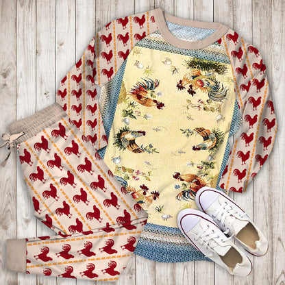Rooster Pajama Set | Pajamas | Cotton Sleepwear Sets | Soft Long Sleeve Pjs | Raglan Shirt and Pants Set