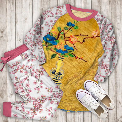 Cherry Blossom Pajama Set | Pajamas | Cotton Sleepwear Sets | Soft Long Sleeve Pjs | Raglan Shirt and Pants Set