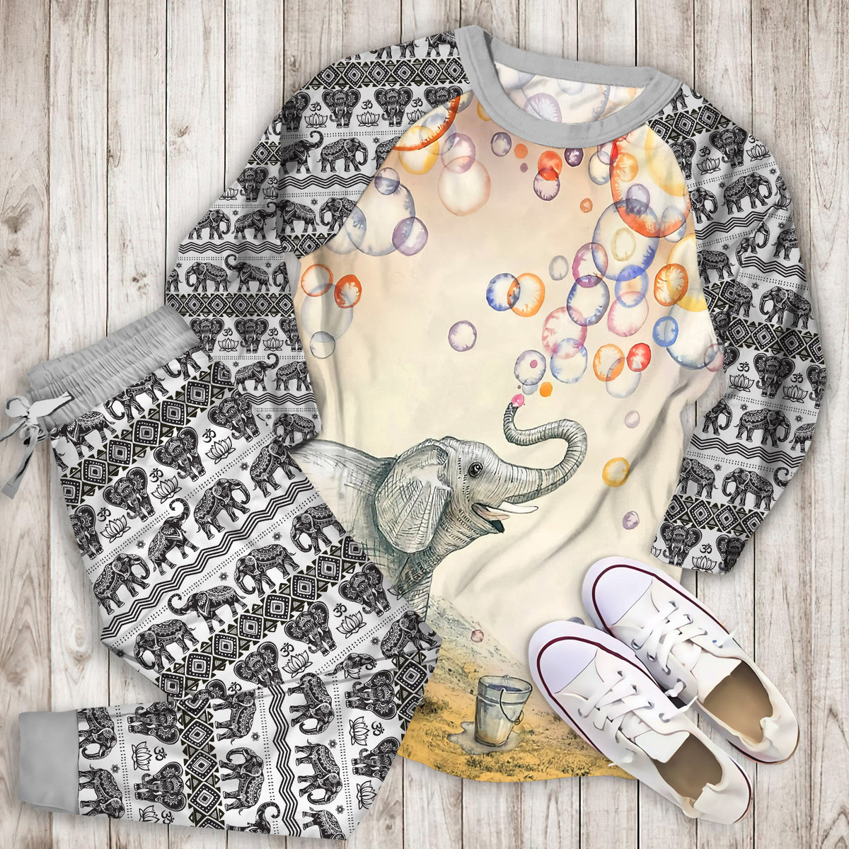 Elephant Pajama Set | Pajamas | Cotton Sleepwear Sets | Soft Long Sleeve Pjs | Raglan Shirt and Pants Set