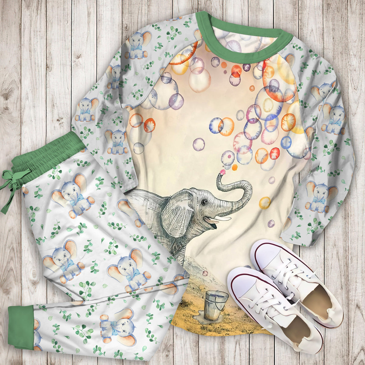 Elephant Pajama Set | Pajamas | Cotton Sleepwear Sets | Soft Long Sleeve Pjs | Raglan Shirt and Pants Set
