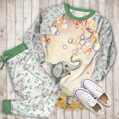 Elephant Pajama Set | Pajamas | Cotton Sleepwear Sets | Soft Long Sleeve Pjs | Raglan Shirt and Pants Set