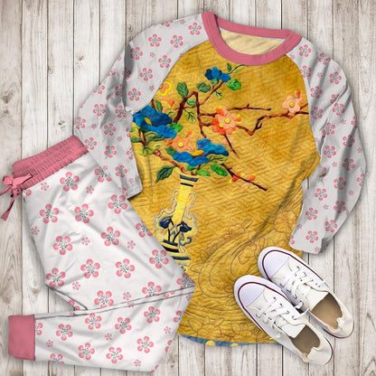 Cherry Blossom Pajama Set | Pajamas | Cotton Sleepwear Sets | Soft Long Sleeve Pjs | Raglan Shirt and Pants Set