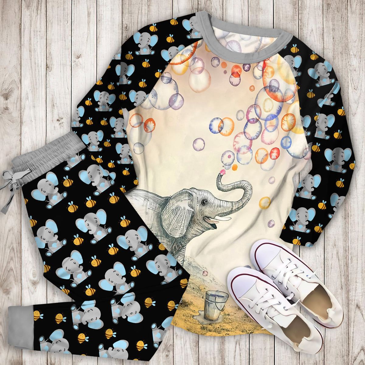 Elephant Pajama Set | Pajamas | Cotton Sleepwear Sets | Soft Long Sleeve Pjs | Raglan Shirt and Pants Set