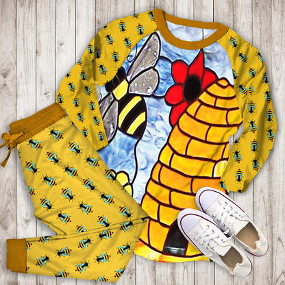 Bee Glass Art Pajama Set | Pajamas | Cotton Sleepwear Sets | Soft Long Sleeve Pjs | Raglan Shirt and Pants Set